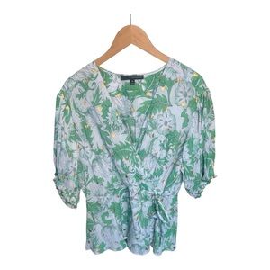 Harve Benard Green Surplice V-Neck Top Side Tie, Metallic Gold Accents Y2K